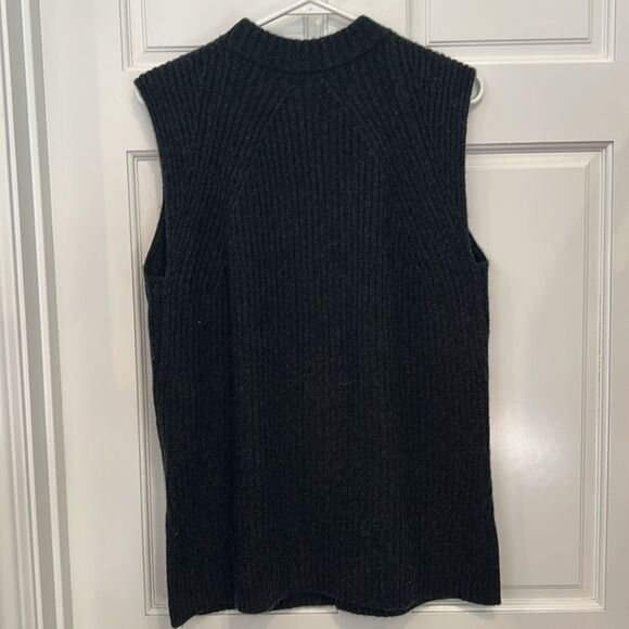 Vince Women Cashmere Wool Sleeveless Ribbed Tunic Sweater Heather Charcoal large - Picture 6 of 9